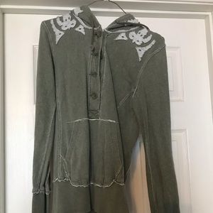 Green free people quarter button sweater